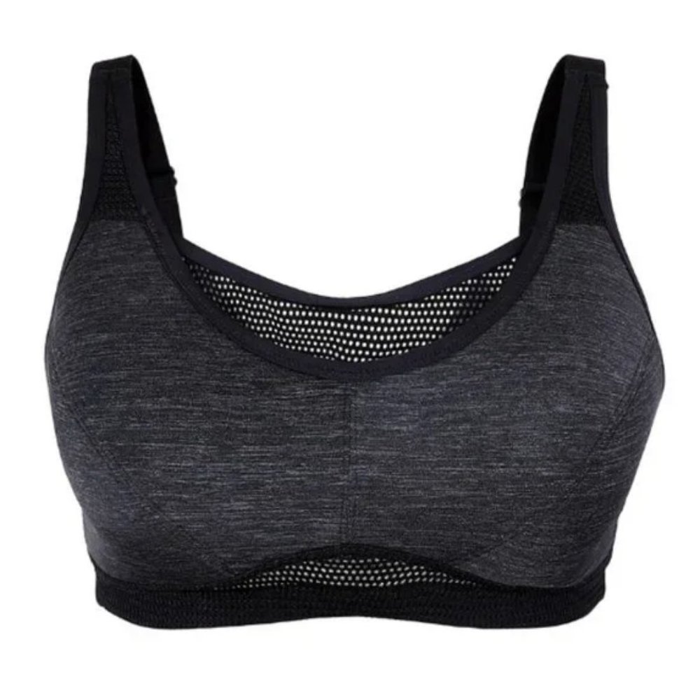 NWT Wireless Padded Sports Bra Mesh Black & Gray Adjustable Straps SZ MEDIUM
